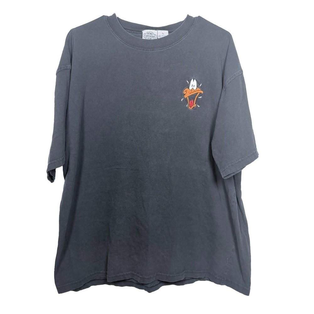 Acme Clothing Daffy Duck Embroidered T Shirt Mens L Black Looney Tunes VTG 90s